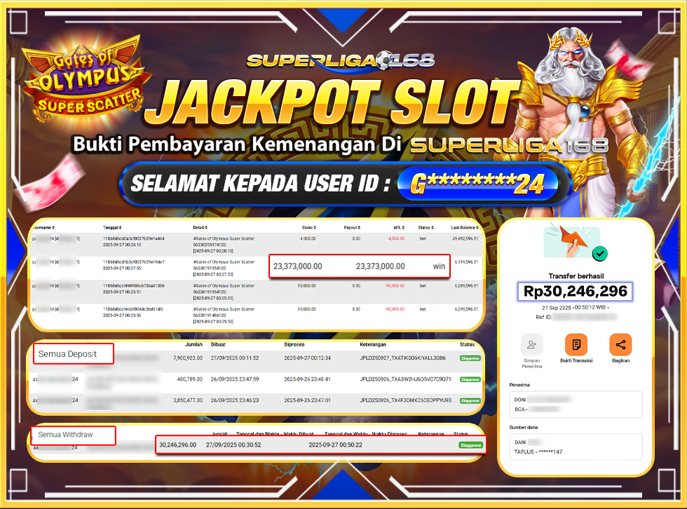 SUPERLIGA168 JACKPOT GATES OF OLYMPUS SUPER SCATTER Rp.30,246,296-LUNASSSS